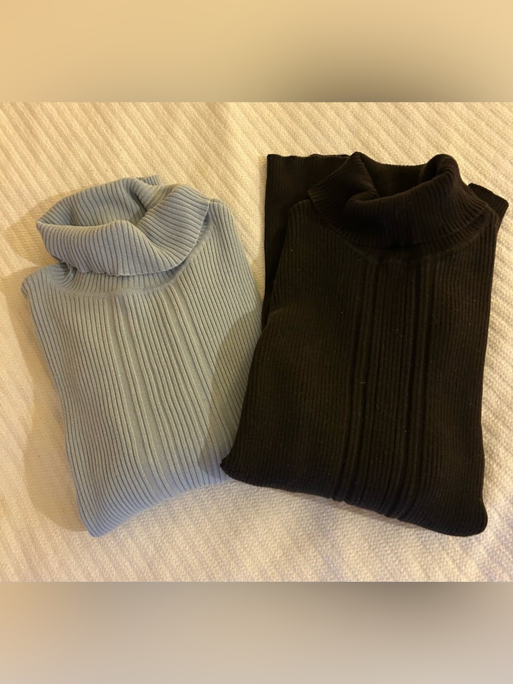 2 x 100 percent cotton Ribbed Turtleneck Sweater - Chocolate Brown & Light Blue